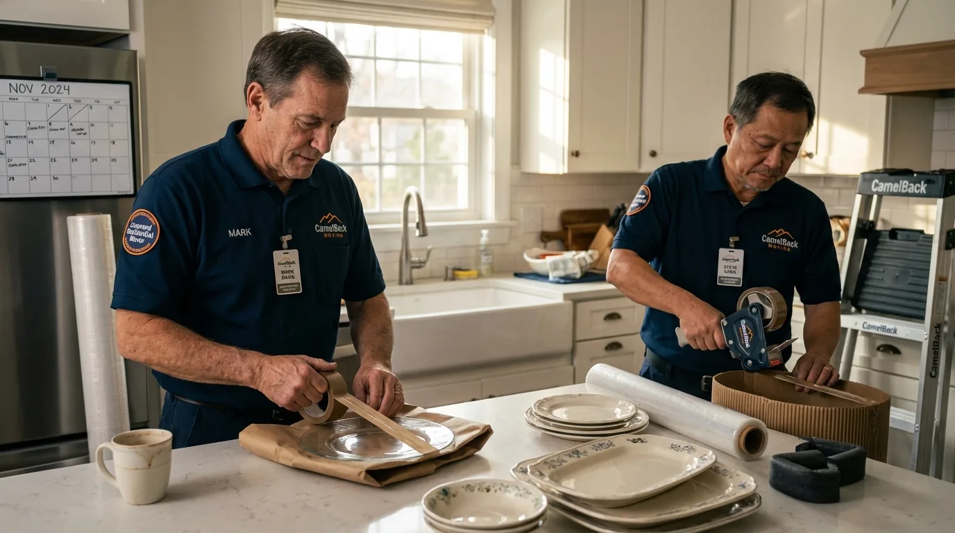 Professional crew packing kitchen dishware in Rochester, IN